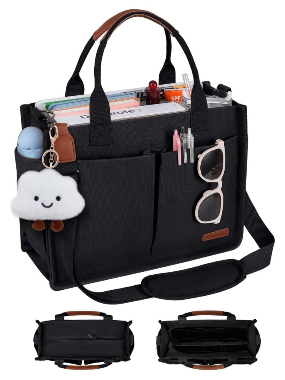 Canvas Tote Bag for Women with Zipper Laptop Purse Compartments Luggage Sleeve